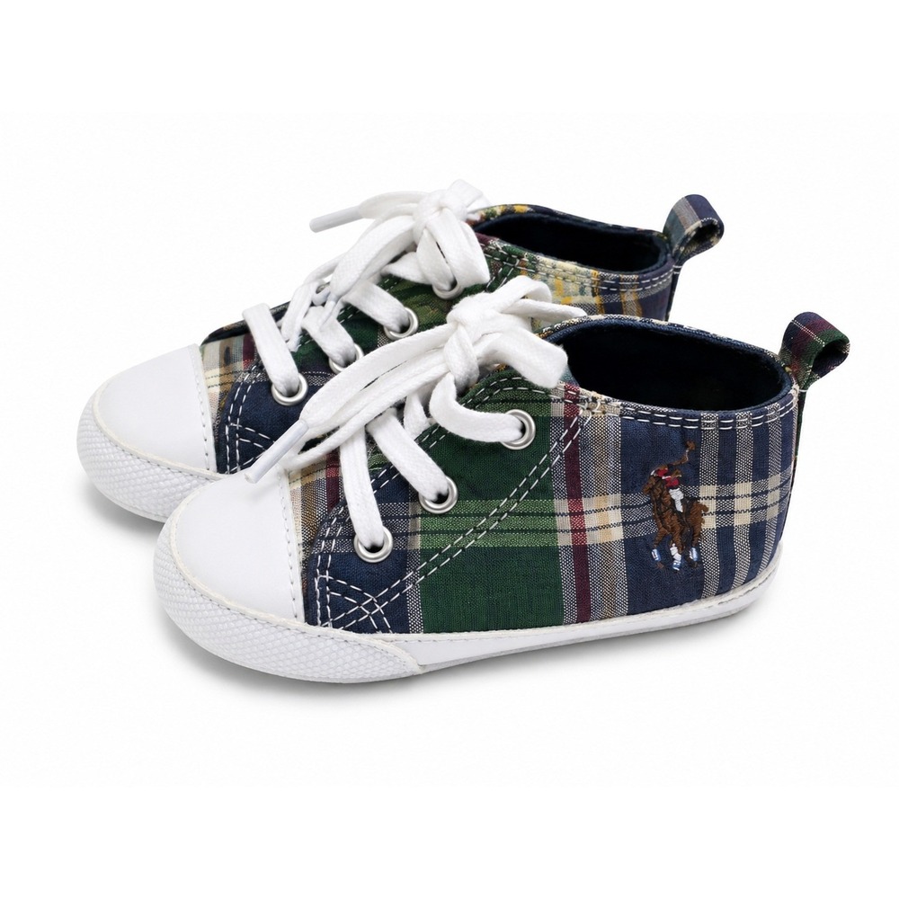 Polo Ralph Lauren Infant Plaid Soft Sole Crib Shoes Multi Color Sneakers Size 2